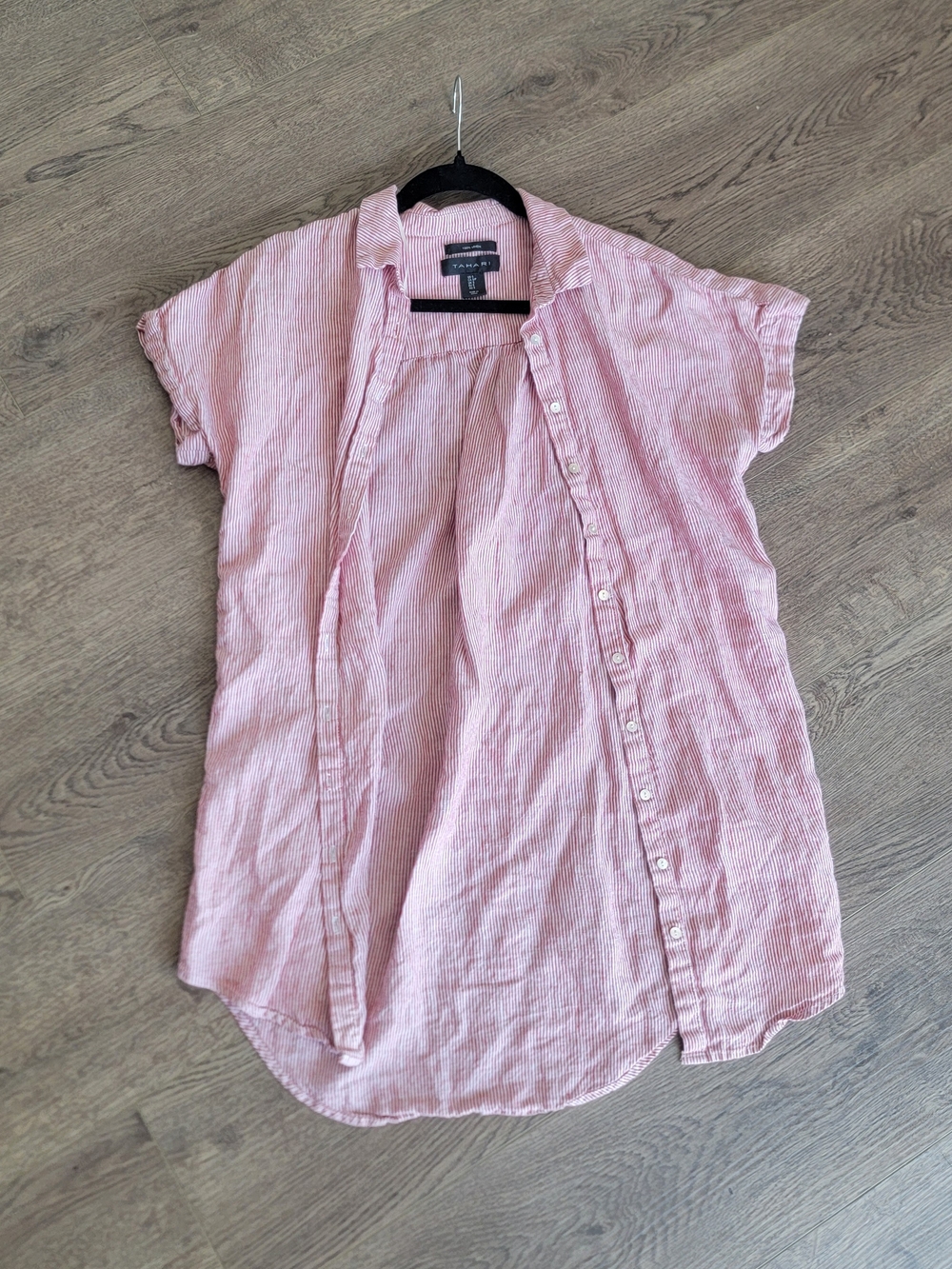 Tahari Red White Striped Linen Button-Up Shirt Tunic Dress
